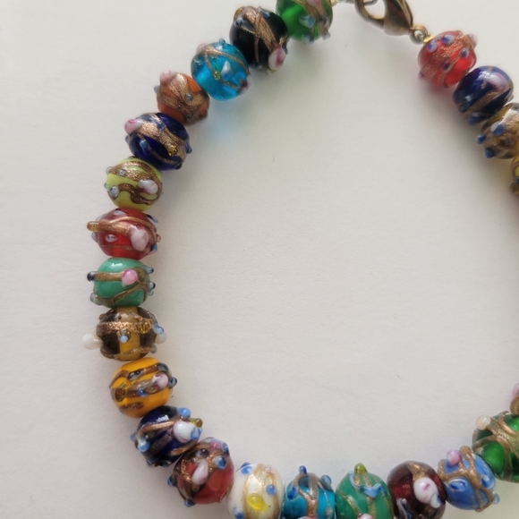 Vtg Wedding cake art glass Beaded Bracelet Statement Multicolor Venetian 7 1/4" - Picture 11 of 13